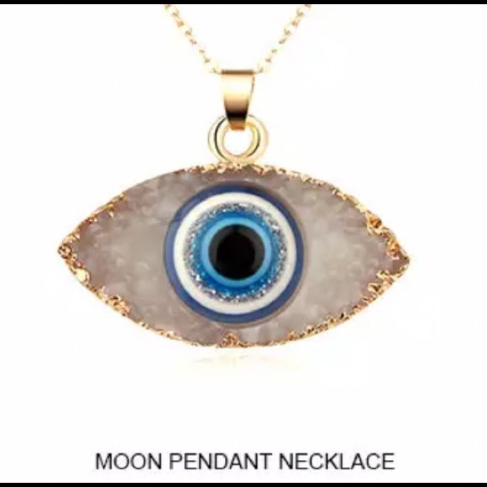 🆕 Blue Evil Eye Druzy Stone Necklace Quartz - Picture 4 of 9